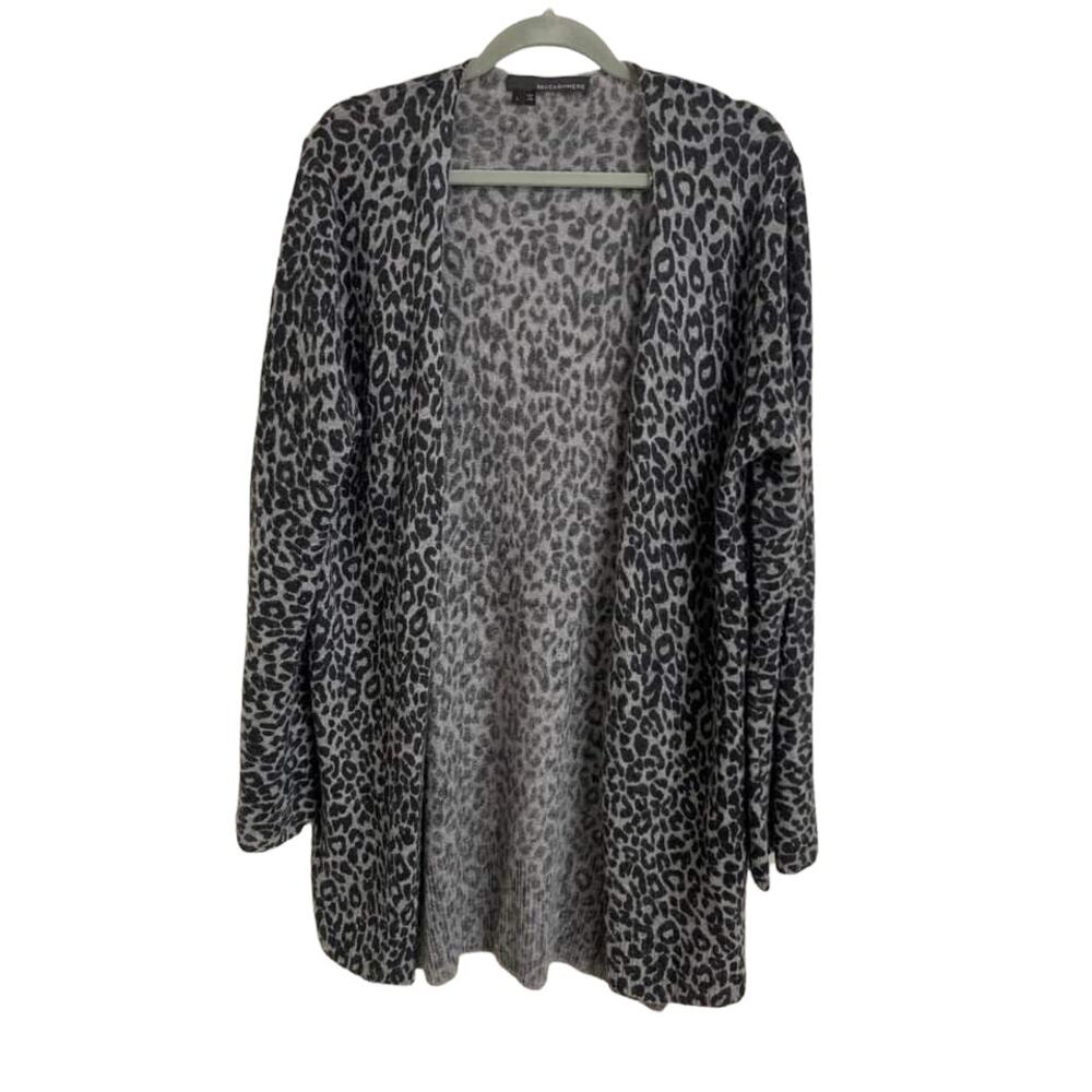 360Cashmere Leopard 100% Cashmere Grey Animal Print Cardigan Large‎